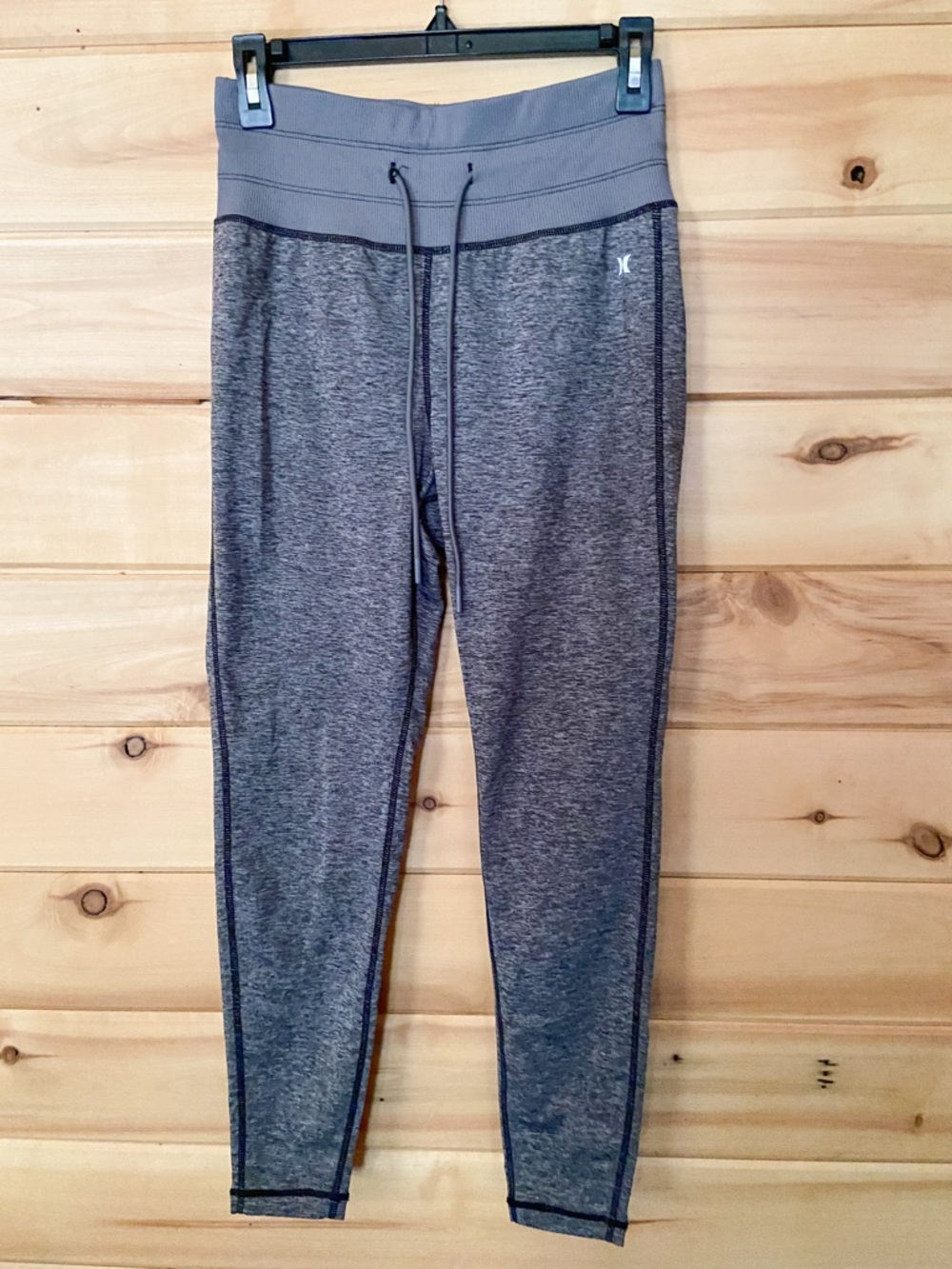 Hurley Women’s Gray/Blue Drawstring Waist Workout Leggings Gym Yoga Pants EUC